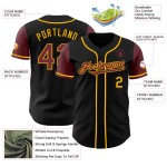 Maillot de baseball authentique bordeaux-doré, ton noir, deux pièces personnalisées Maillot de baseball authentique bordeaux-doré, ton noir, deux pièces personnalisées