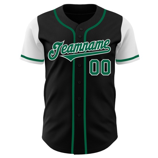 Maillot de baseball Kelly authentique noir, vert et blanc, personnalisé, bicolore Maillot de baseball Kelly authentique noir, vert et blanc, personnalisé, bicolore