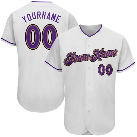 Maillot de baseball doré authentique, blanc, personnalisé, violet, ancien Maillot de baseball doré authentique, blanc, personnalisé, violet, ancien