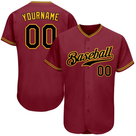 Maillot de baseball authentique noir et or personnalisé Crimson Maillot de baseball authentique noir et or personnalisé Crimson