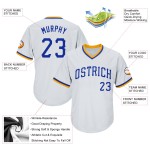 Maillot de baseball authentique et personnalisé, blanc, royal et doré, en jersey côtelé Maillot de baseball authentique et personnalisé, blanc, royal et doré, en jersey côtelé
