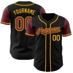 Maillot de baseball authentique bordeaux-doré, ton noir, deux pièces personnalisées Maillot de baseball authentique bordeaux-doré, ton noir, deux pièces personnalisées