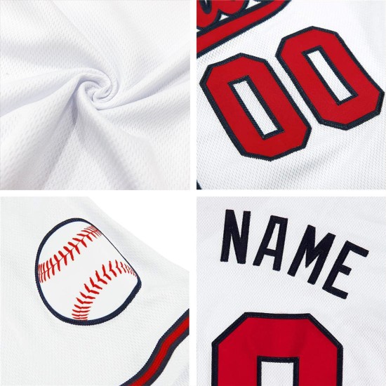 Maillot de baseball blanc, rouge et bleu marine, côtelé, authentique, rétro, personnalisé Maillot de baseball blanc, rouge et bleu marine, côtelé, authentique, rétro, personnalisé