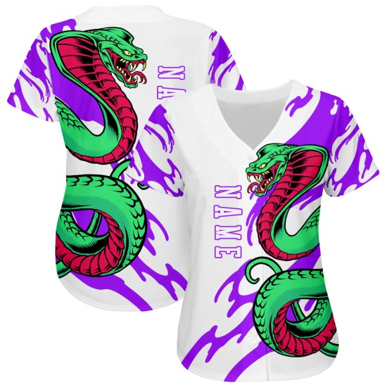 Maillot de baseball 3D personnalisé blanc-violet authentique Snake Maillot de baseball 3D personnalisé blanc-violet authentique Snake