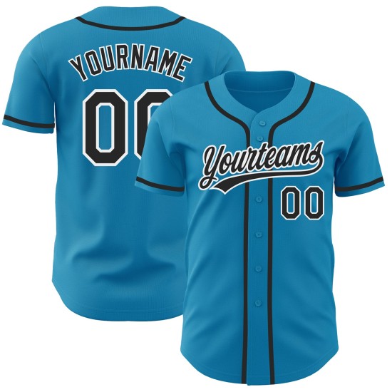 Maillot de baseball personnalisé bleu noir et blanc Panther authentique Maillot de baseball personnalisé bleu noir et blanc Panther authentique