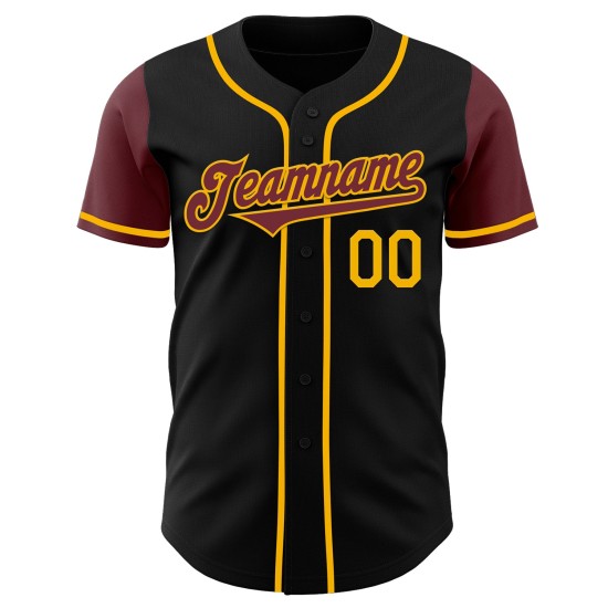 Maillot de baseball authentique bordeaux-doré, ton noir, deux pièces personnalisées Maillot de baseball authentique bordeaux-doré, ton noir, deux pièces personnalisées