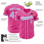 Maillot de baseball rose authentique bleu-blanc personnalisé Maillot de baseball rose authentique bleu-blanc personnalisé