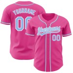 Maillot de baseball rose authentique bleu-blanc personnalisé Maillot de baseball rose authentique bleu-blanc personnalisé