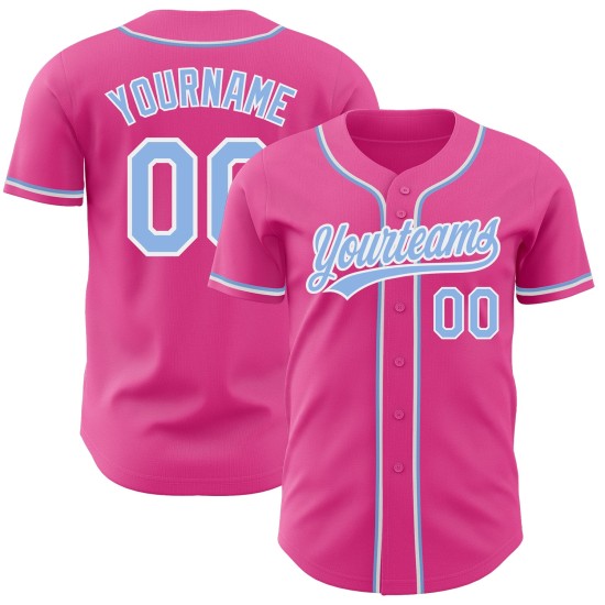 Maillot de baseball rose authentique bleu-blanc personnalisé Maillot de baseball rose authentique bleu-blanc personnalisé