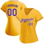 Maillot de baseball violet-blanc doré personnalisé authentique Maillot de baseball violet-blanc doré personnalisé authentique