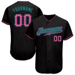 Maillot de baseball noir authentique, rose et bleu sarcelle, personnalisé Maillot de baseball noir authentique, rose et bleu sarcelle, personnalisé