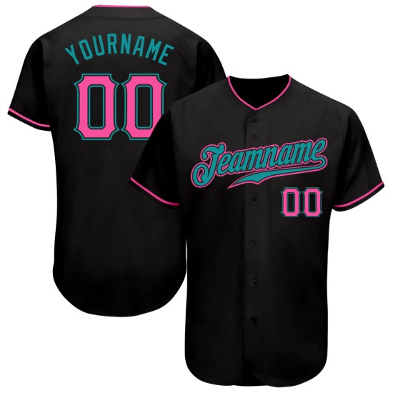Maillot de baseball noir authentique, rose et bleu sarcelle, personnalisé Maillot de baseball noir authentique, rose et bleu sarcelle, personnalisé