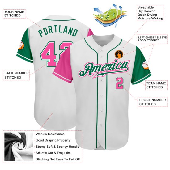 Maillot de baseball Pink-Kelly blanc authentique ton vert personnalisé deux Maillot de baseball Pink-Kelly blanc authentique ton vert personnalisé deux