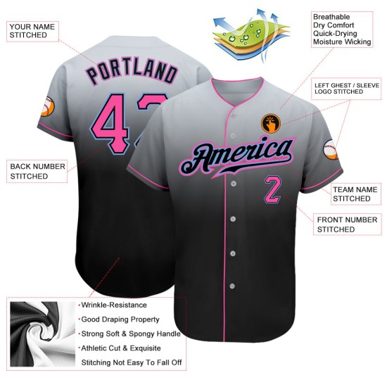 Maillot de baseball personnalisé authentique rose-noir tendance gris délavé Maillot de baseball personnalisé authentique rose-noir tendance gris délavé