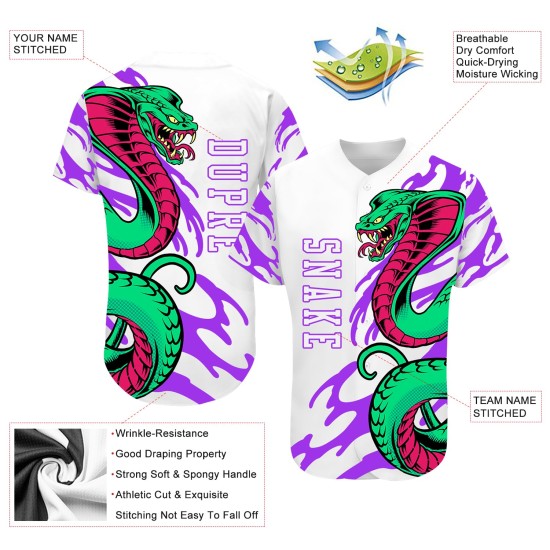 Maillot de baseball 3D personnalisé blanc-violet authentique Snake Maillot de baseball 3D personnalisé blanc-violet authentique Snake