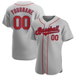 Maillot de baseball gris authentique personnalisé rouge-bleu marine Maillot de baseball gris authentique personnalisé rouge-bleu marine