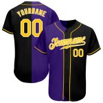 Maillot de baseball personnalisé noir, authentique et tendance, couleur or et violet Maillot de baseball personnalisé noir, authentique et tendance, couleur or et violet
