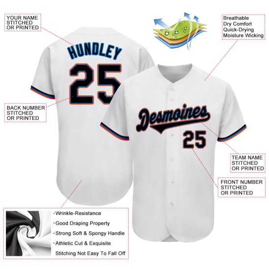 Maillot de baseball authentique blanc bleu noir poudre personnalisé Maillot de baseball authentique blanc bleu noir poudre personnalisé