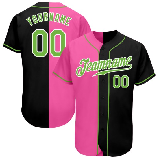 Maillot de baseball personnalisé vert-rose noir à la mode, authentique et fluo Maillot de baseball personnalisé vert-rose noir à la mode, authentique et fluo