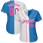 Maillot de baseball rose-blanc fendu personnalisé bleu poudre mode authentique Maillot de baseball rose-blanc fendu personnalisé bleu poudre mode authentique