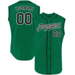 Maillot de baseball authentique noir et blanc Kelly personnalisé sans manches vert Maillot de baseball authentique noir et blanc Kelly personnalisé sans manches vert