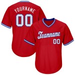 Maillot de baseball personnalisé en tricot côtelé rouge, blanc et bleu roi, authentique et rétro Maillot de baseball personnalisé en tricot côtelé rouge, blanc et bleu roi, authentique et rétro