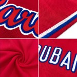 Maillot de baseball personnalisé en tricot côtelé rouge, blanc et bleu roi, authentique et rétro Maillot de baseball personnalisé en tricot côtelé rouge, blanc et bleu roi, authentique et rétro