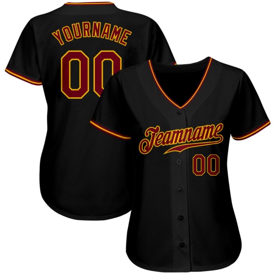 Maillot de baseball authentique Crimson-Gold noir personnalisé Maillot de baseball authentique Crimson-Gold noir personnalisé