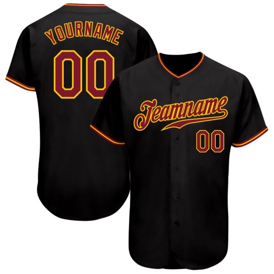 Maillot de baseball authentique Crimson-Gold noir personnalisé Maillot de baseball authentique Crimson-Gold noir personnalisé