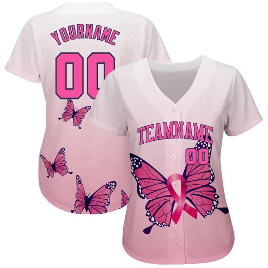 Avec des papillons roses, soutien personnalisé, mois, maillot, santé, sein, femmes, authentique, baseball, ruban de sensibilisation 3D, soins contre le cancer Avec des papillons roses, soutien personnalisé, mois, maillot, santé, sein, femmes, authentique, baseball, ruban de sensibilisation 3D, soins contre le cancer