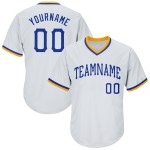 Maillot de baseball authentique et personnalisé, blanc, royal et doré, en jersey côtelé Maillot de baseball authentique et personnalisé, blanc, royal et doré, en jersey côtelé