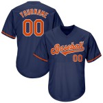 Maillot de baseball authentique, personnalisé, bleu marine, côtelé, rétro, orange et blanc Maillot de baseball authentique, personnalisé, bleu marine, côtelé, rétro, orange et blanc