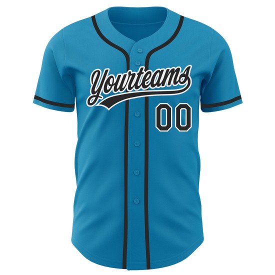 Maillot de baseball personnalisé bleu noir et blanc Panther authentique Maillot de baseball personnalisé bleu noir et blanc Panther authentique