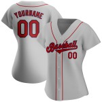 Maillot de baseball gris authentique personnalisé rouge-bleu marine Maillot de baseball gris authentique personnalisé rouge-bleu marine