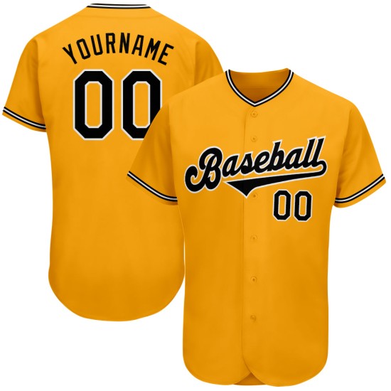 Maillot de baseball personnalisé authentique noir et blanc doré Maillot de baseball personnalisé authentique noir et blanc doré