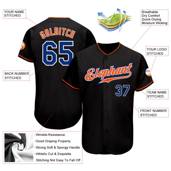 Maillot de baseball personnalisé Royal-Orange Noir Authentique Maillot de baseball personnalisé Royal-Orange Noir Authentique