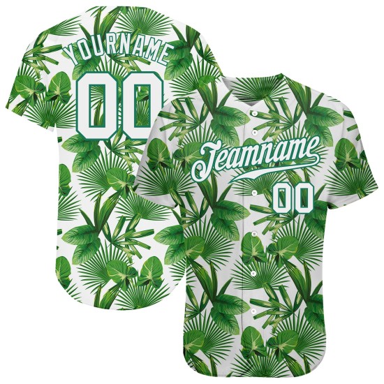 Maillot de baseball Palm 3D Kelly, design authentique, motif personnalisé, feuilles tropicales, vert, blanc-Kelly Maillot de baseball Palm 3D Kelly, design authentique, motif personnalisé, feuilles tropicales, vert, blanc-Kelly